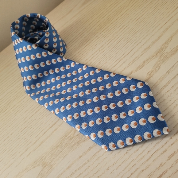 LANCER Vintage Aqua Blue Tie with White and Tan Circle Accents - Picture 2 of 6